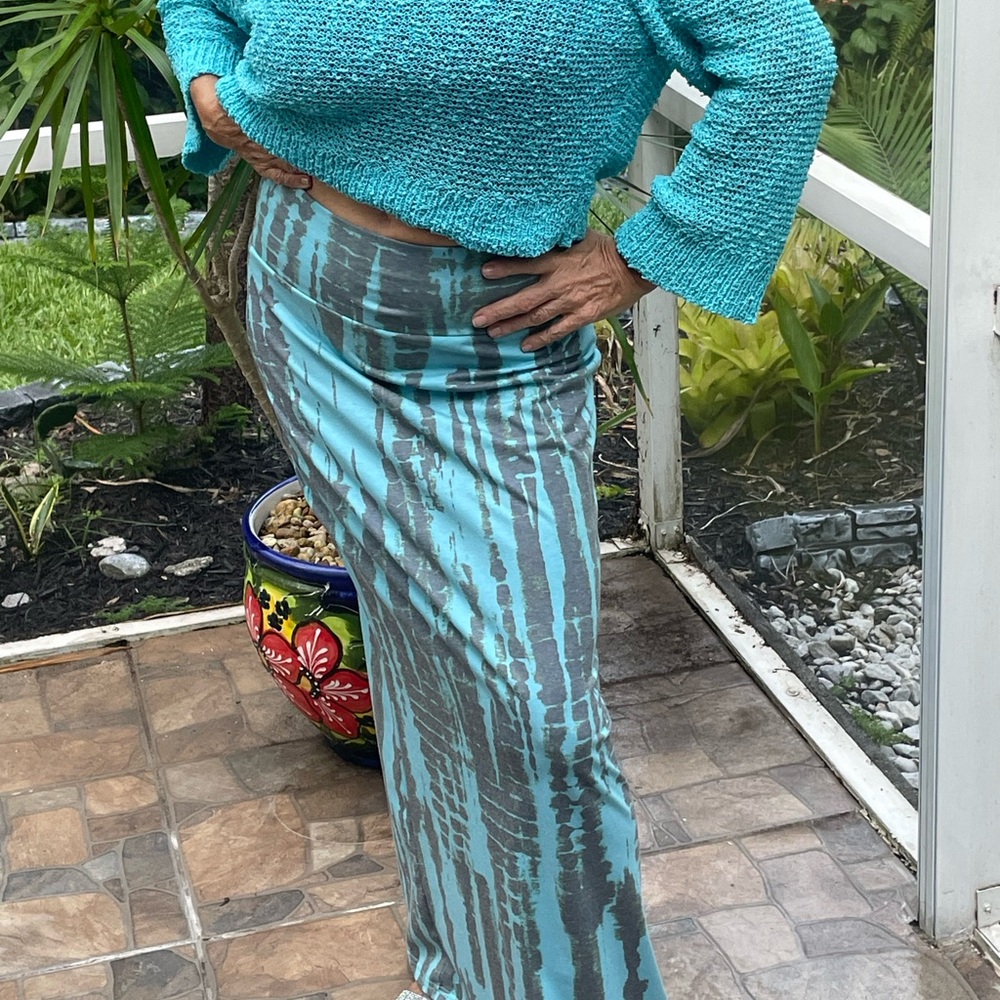 2-piece Aqua/Gray Tie Dye Maxi Skirt & Knit Top